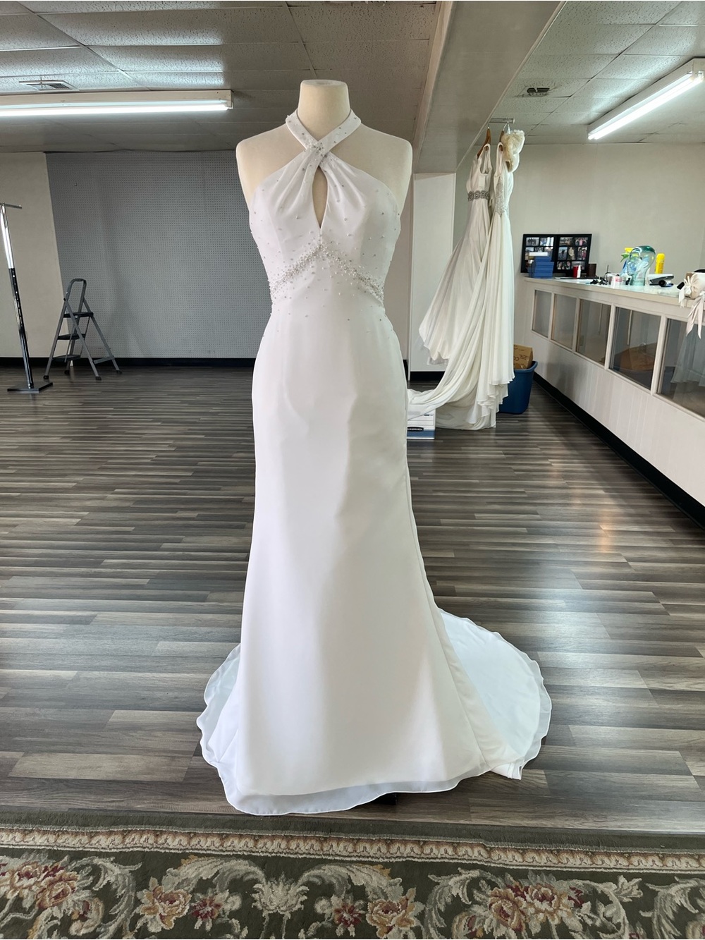 Halter-Neck White Wedding Dress with Beaded Bodice